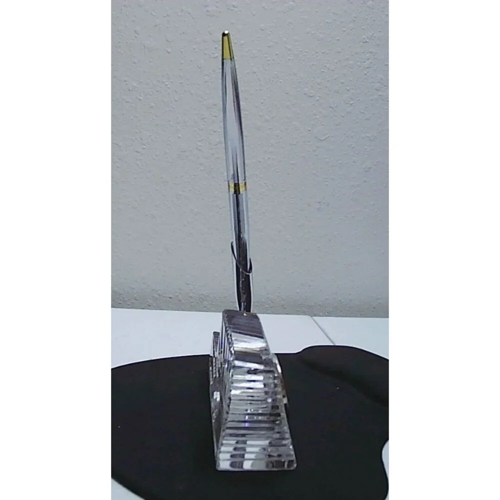 Waterford Crystal Vintage Executive Desk Clock Pen Holder Paper Weight Signed